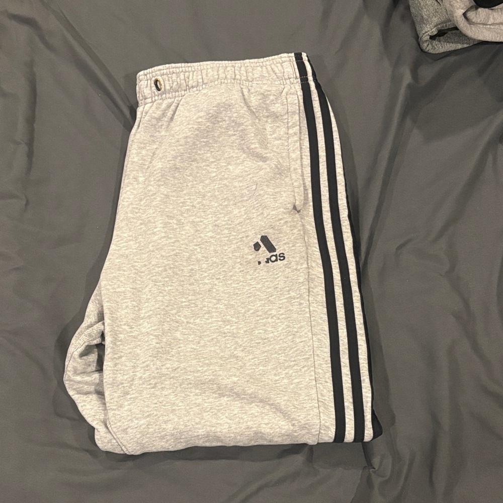 Adidas Light Gray Joggers with Dark Stripes